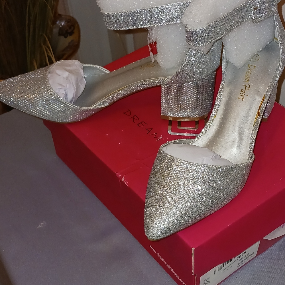Evening Shoes Ankle Strap 7.5 Silver - Picture 2 of 4